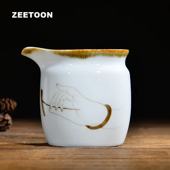 

200ml Zen Japanese Style Vintage Hand Painted Fair Cup Cha Hai White Porcelain Kung Fu Tea Set Tea Sea Cup Creative Home Decor