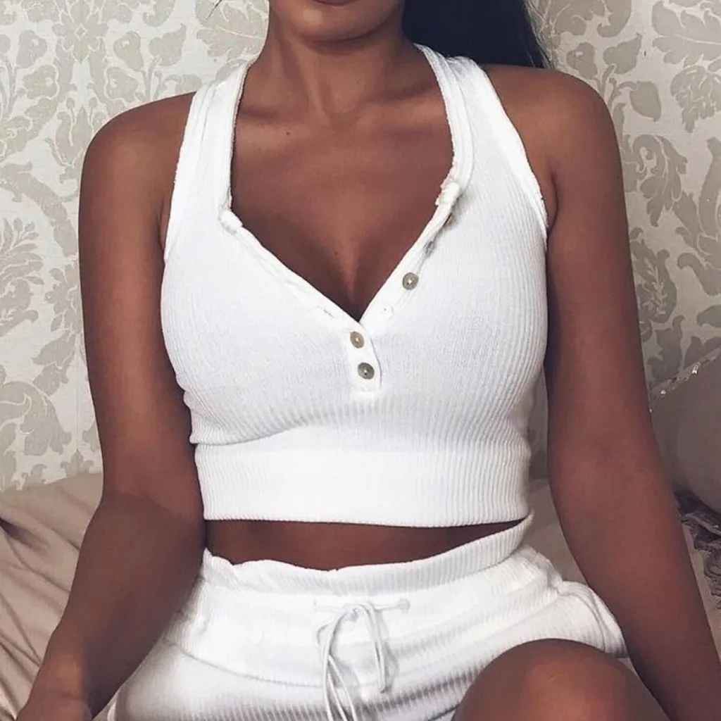 Fashion Women Sexy Solid Ribbed Sleeveless Buttonts Casual Short Crop Tank Top summer tops for women 2019 haut femme streetwear
Fashion Women Sexy Solid Ribbed Sleeveless Buttonts Casual Short Crop Tank Top summer tops for women 2019 haut femme streetwear