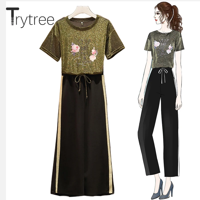Trytree Summer Women two piece set Casual Floral Shining tops + Pants Elastic Waist Drawstring Pockets Suit Set 2 Piece Set
Trytree Summer Women two piece set Casual Floral Shining tops + Pants Elastic Waist Drawstring Pockets Suit Set 2 Piece Set