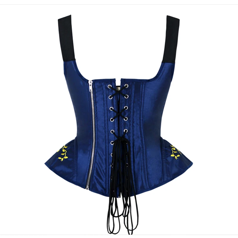 Blue Black Victorian Gothic Retro Overbust Corset Top Vest Sexy Embroidery Shoulder Strap Corsets And Bustiers Korsett For Women (16)