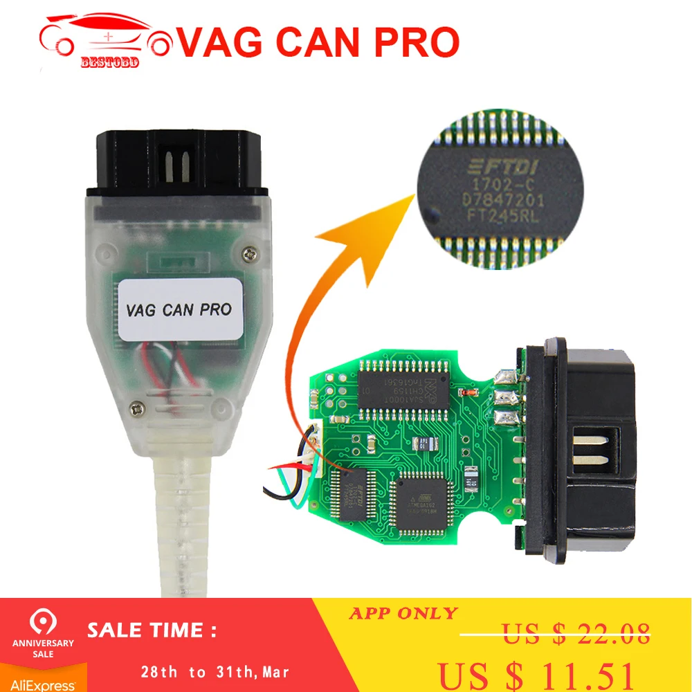 VAG CAN PRO V5.5.1 with FTDI FT245RL Chip VCP OBD2 Diagnostic Interface USB Cable Support Can Bus UDS K Line Works for AUDI/VW
VAG CAN PRO V5.5.1 with FTDI FT245RL Chip VCP OBD2 Diagnostic Interface USB Cable Support Can Bus UDS K Line Works for AUDI/VW
