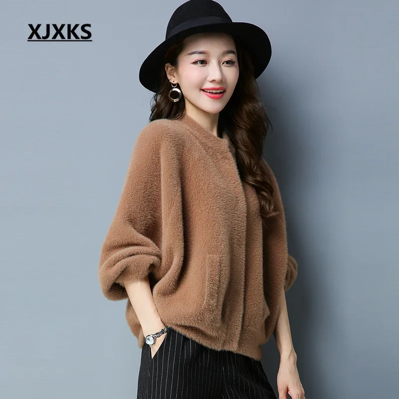 XJXKS high quality women woolen coat batwing sleeve loose casual style fashionable women's blends coat for gift
XJXKS high quality women woolen coat batwing sleeve loose casual style fashionable women's blends coat for gift