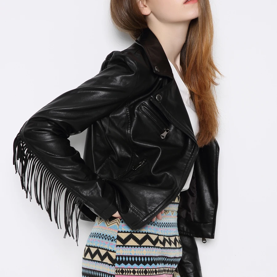 Autumn Winter 2019 Hot Sale New Fashion Women Short Design brand Motorcycle Coat Slim Tassel Leather Jacket Women black coats
Autumn Winter 2019 Hot Sale New Fashion Women Short Design brand Motorcycle Coat Slim Tassel Leather Jacket Women black coats
