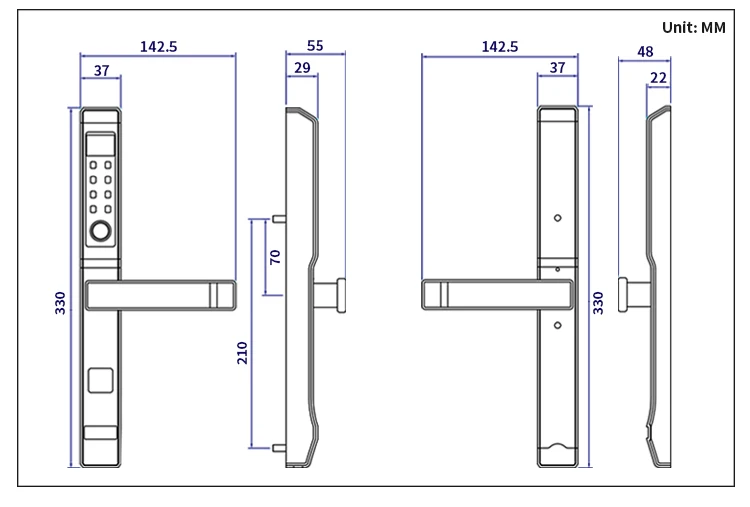 Biometric Fingerprint Door Lock,Intelligent Electronic Lock with slim stainless steel panel for Aluminum Glass Door