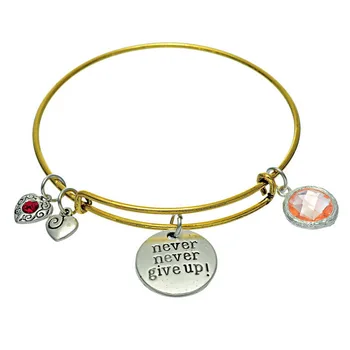 10pcs/lot Antique Gold Brass Never Give Up Charm Bangle Heart Inspiration Bracelet for Best Friend Friendship Pendent Jewelry
10pcs/lot Antique Gold Brass Never Give Up Charm Bangle Heart Inspiration Bracelet for Best Friend Friendship Pendent Jewelry