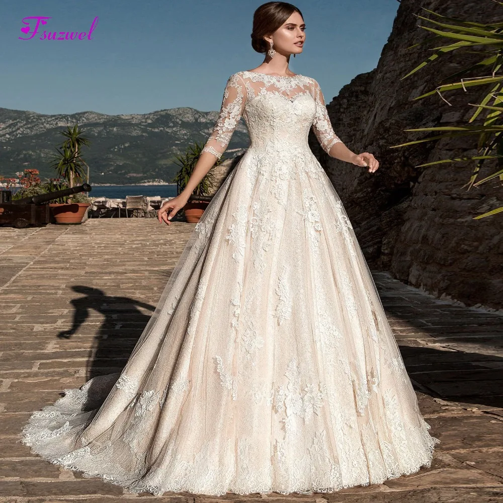 Fsuzwel New Design Scoop Neck Half Sleeve A-Line Wedding Dress 2020 Graceful Appliques Lace Princess Bride Gown Vestido de Noiva
Fsuzwel New Design Scoop Neck Half Sleeve A-Line Wedding Dress 2020 Graceful Appliques Lace Princess Bride Gown Vestido de Noiva