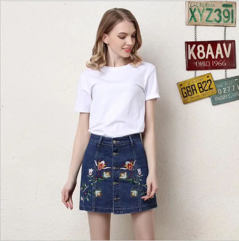 DTYNZ Womens Spring Summer Embroidery Denim Short Skirts A-Line Skirt Female Sexy Flower Printing Buttons Jeans Mini Skirt S14
DTYNZ Womens Spring Summer Embroidery Denim Short Skirts A-Line Skirt Female Sexy Flower Printing Buttons Jeans Mini Skirt S14
