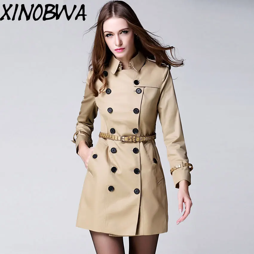 Женское длинное двубортное пальто классическое в английском стиле роскошная