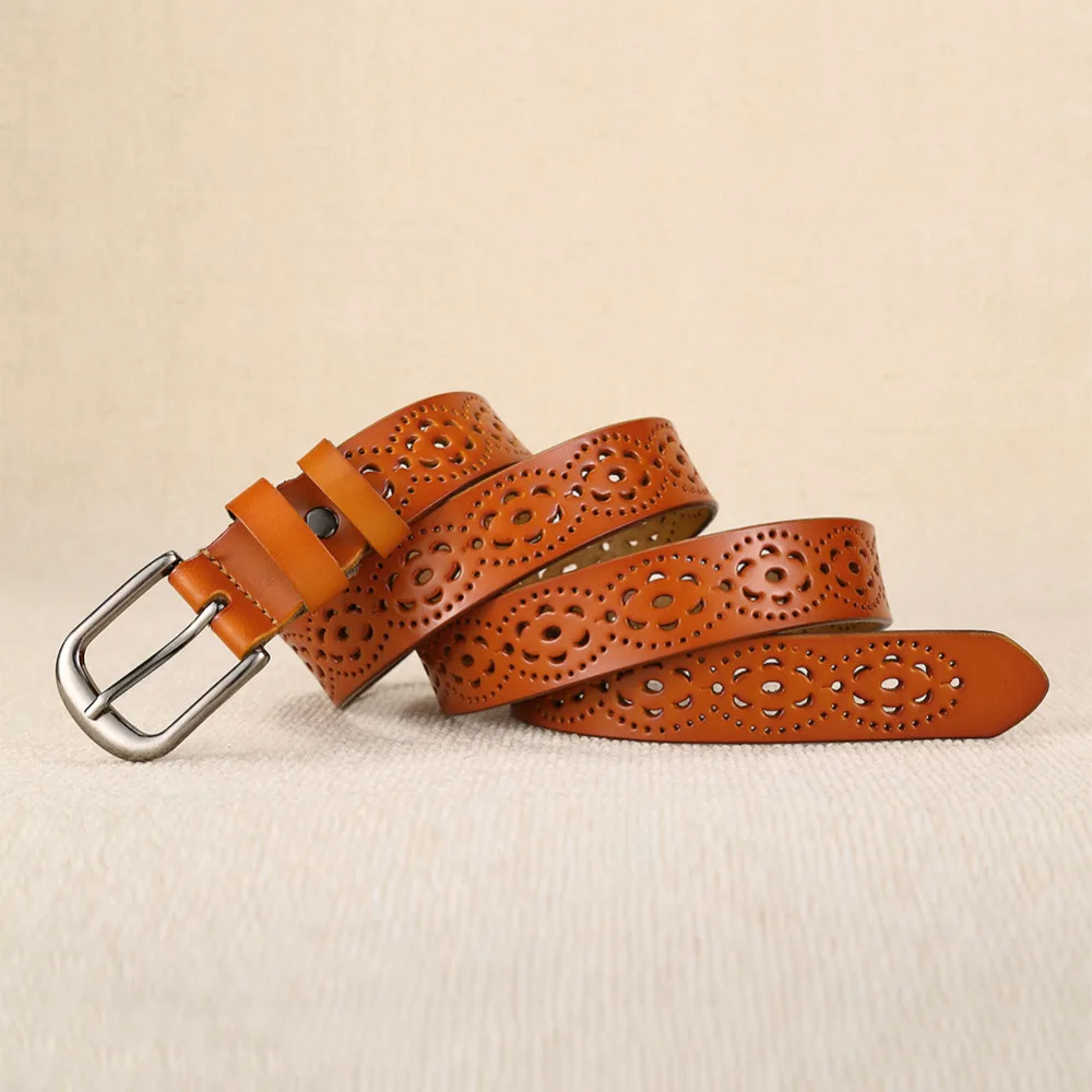 Women Fashion Wide Genuine Leather Belt Floral Carved Cow Skin Belts Sadoun.com
