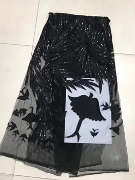 Black African Lace Fabric White High Quality French Nigerian Embroidery With Sequins Tulle Lace Fabrics 5 yards For Wedding A975 
Black African Lace Fabric White High Quality French Nigerian Embroidery With Sequins Tulle Lace Fabrics 5 yards For Wedding A975