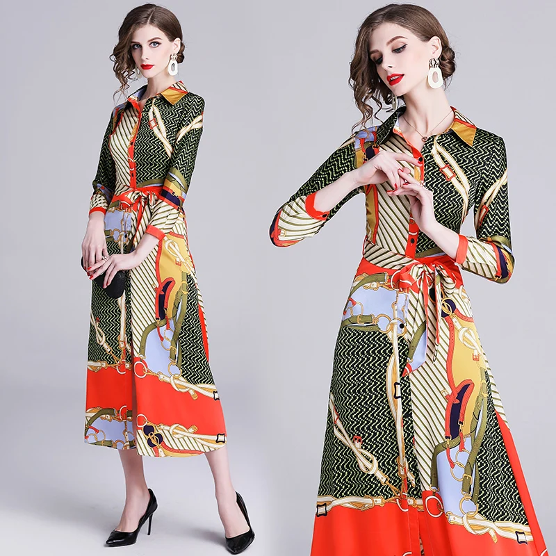 Designer Dresses Runway High Quality New fashion casual court style color print seven-point sleeve lapel female dress
Designer Dresses Runway High Quality New fashion casual court style color print seven-point sleeve lapel female dress