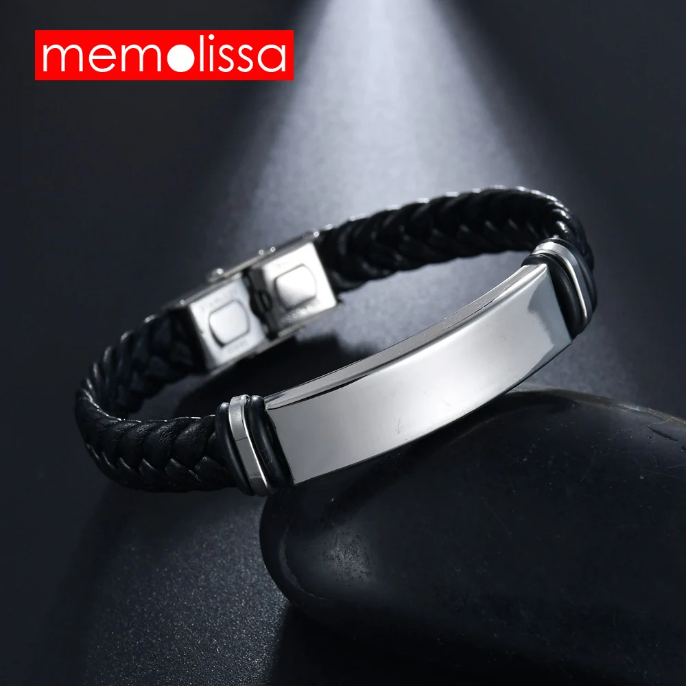 MeMolissa Jewelry Hot Sale Punk Women Man Simple Steel Color ID Charm Stainless Steel Bracelet Black Braid PU Leather Bangle
MeMolissa Jewelry Hot Sale Punk Women Man Simple Steel Color ID Charm Stainless Steel Bracelet Black Braid PU Leather Bangle