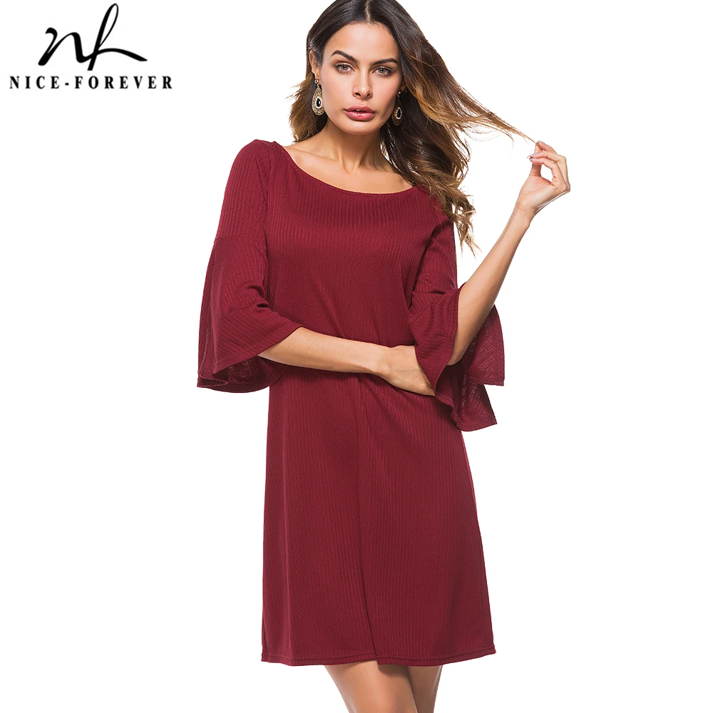 Nice-forever Women Causal Solid Color Flare Trumpet Sleeve Office Loose Straight Shift Dress btyT017
Nice-forever Women Causal Solid Color Flare Trumpet Sleeve Office Loose Straight Shift Dress btyT017