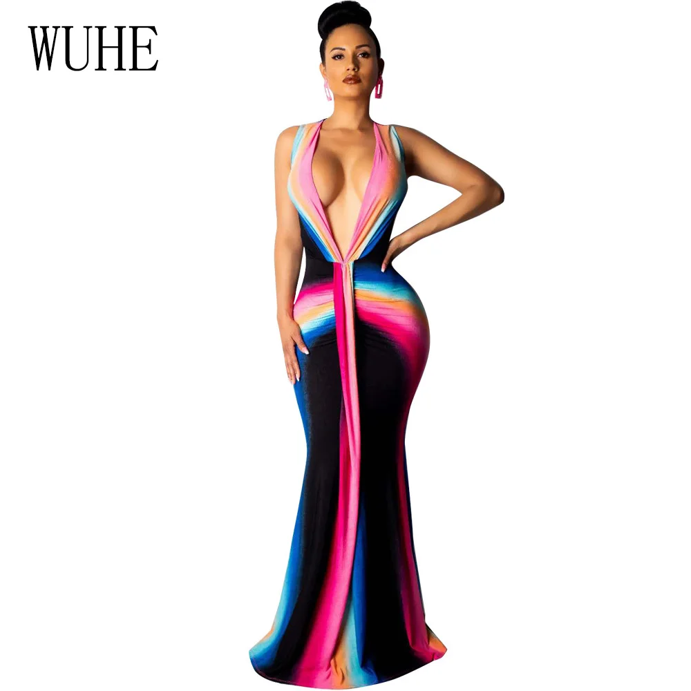 WUHE Rainbow Stripe Print Summer Dress Sexy Maxi Boho Style Party Dress Deep V Neck Backless Long Dresses Robe Longue Femme
WUHE Rainbow Stripe Print Summer Dress Sexy Maxi Boho Style Party Dress Deep V Neck Backless Long Dresses Robe Longue Femme