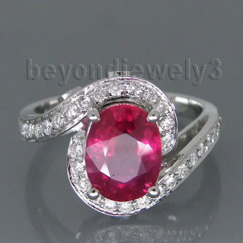 

Vintage Oval 8x10mm Solid 14Kt White Gold Natural Red Ruby Ring, 585 White Gold Ruby Diamond Jewelry WU106