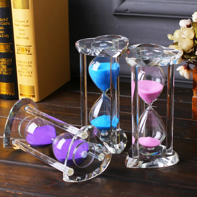 

Heart-shaped transparent crystal hourglass timer, craft glass decoration, birthday Valentine's Day creative gift