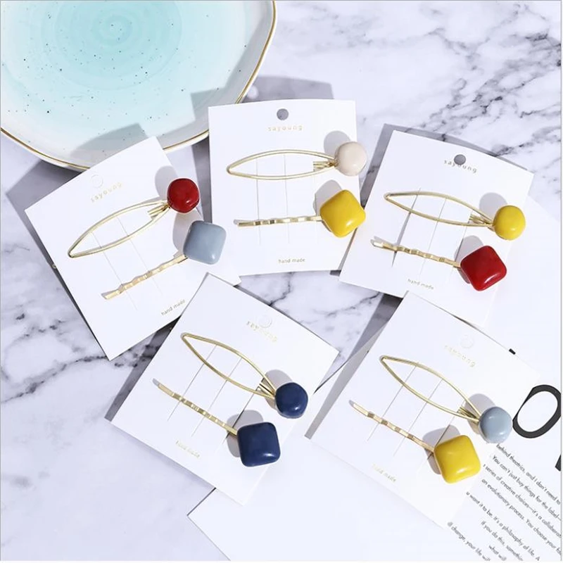 2Pcs/set Fashion Hit Color Hair Clips Hairpins Resin Metal Geometric Round Square Barrettes For Women Girls Hair Accessories
2Pcs/set Fashion Hit Color Hair Clips Hairpins Resin Metal Geometric Round Square Barrettes For Women Girls Hair Accessories