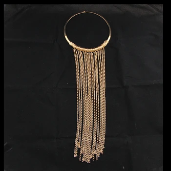 

CirGen Fashion Women Gold Color Torques Choker Long Chain Tassel Pendant Statement Bijoux Collar Necklace Jewelry Item,E35