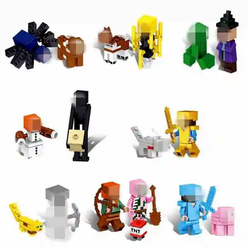 

8Pcs Compatible Legoing Minecrafted Steve Alex Zombie Reuben Skeleton Figures Farm Animal Block Set Kids Building Toy