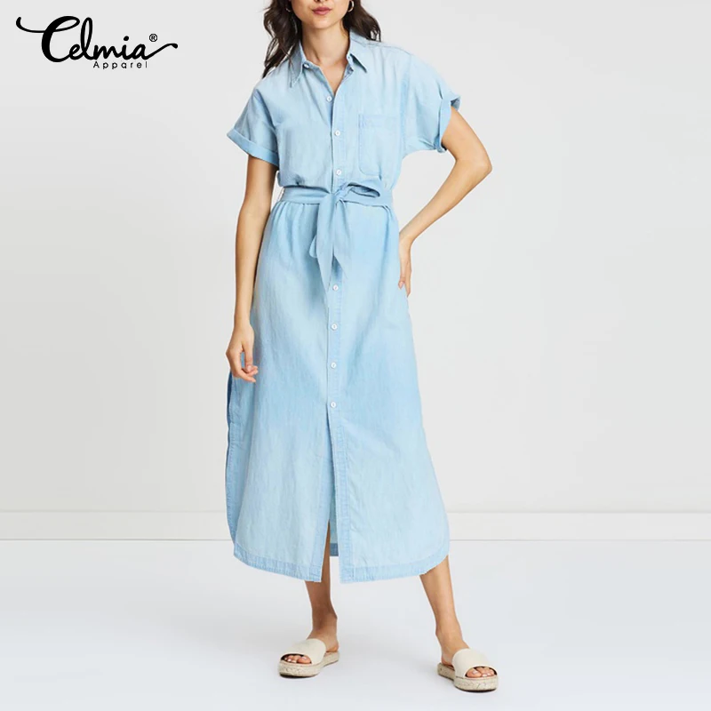 Celmia Women Denim Blue Long Shirt Dress 2019 Summer Sexy Split Maxi Dress Buttons Ladies Casual Loose Vestidos Belted Plus Size
Celmia Women Denim Blue Long Shirt Dress 2019 Summer Sexy Split Maxi Dress Buttons Ladies Casual Loose Vestidos Belted Plus Size