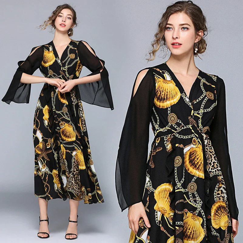 Summer women's new casual fashion long-sleeved V-neck leopard print silk dress runway dress
Summer women's new casual fashion long-sleeved V-neck leopard print silk dress runway dress