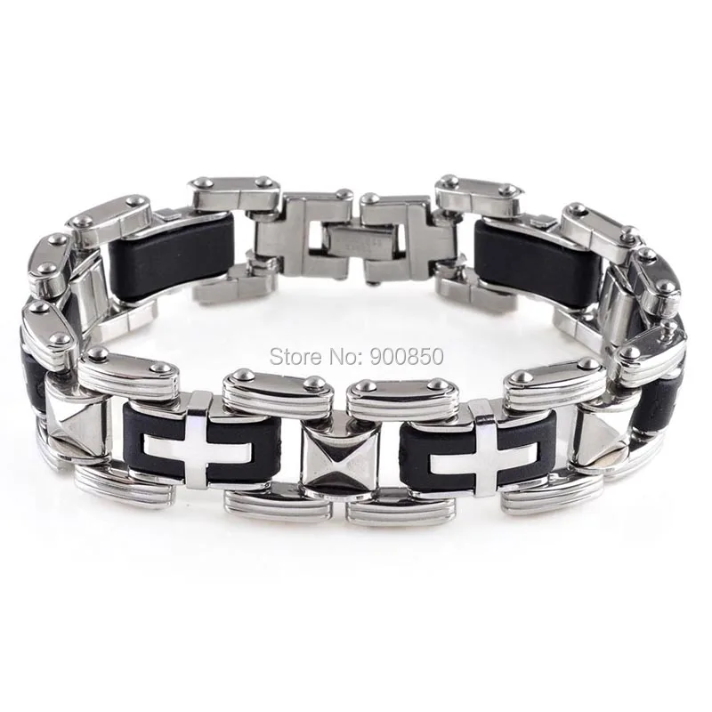 Fashion Jewelry Men Silver Cross Stainless Steel Black Rubber Bracelet Bangle Wristband Male Silicon Stainless Steel Bracelets
Fashion Jewelry Men Silver Cross Stainless Steel Black Rubber Bracelet Bangle Wristband Male Silicon Stainless Steel Bracelets