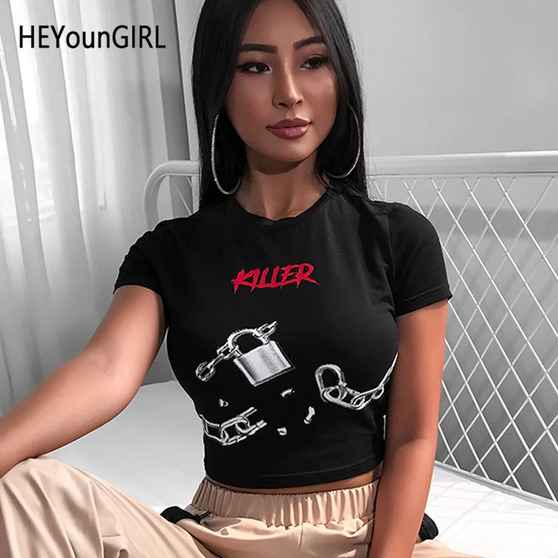 HEYounGIRL Punk Rock Basic Black Tshirt Women Short Sleeve Crop Tops Tees Print Harajuku Ladies T Shirt Cotton Summer Hip Hop
HEYounGIRL Punk Rock Basic Black Tshirt Women Short Sleeve Crop Tops Tees Print Harajuku Ladies T Shirt Cotton Summer Hip Hop