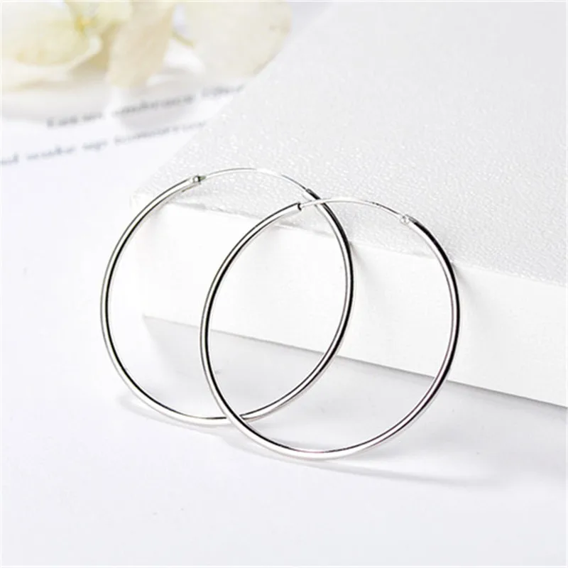 

free shipping simple bigger circle rhodium and rose gold plated silver 92.5 hoop earrings