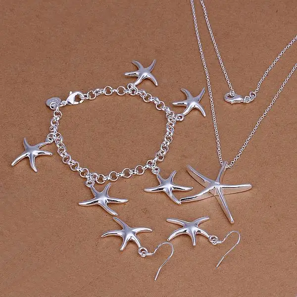 Plated Silver Set, 925 Sets Jewelry, Plated Silver Ring Earring Bracelet Necklace, Starfish Pendant KDS124
Plated Silver Set, 925 Sets Jewelry, Plated Silver Ring Earring Bracelet Necklace, Starfish Pendant KDS124