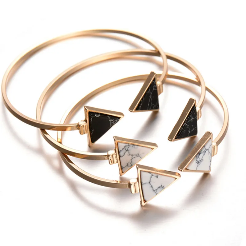 Popular Design Gold Color Punk White Black Triangle Faux Marble Stone Open Bangle Bracelet for Women Fashion Jewelry Pulseiras
Popular Design Gold Color Punk White Black Triangle Faux Marble Stone Open Bangle Bracelet for Women Fashion Jewelry Pulseiras