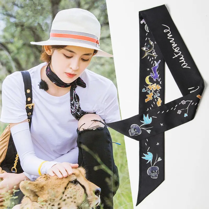 

LEAYH Brand Tarot Double-Layer Print Twill Silk Small Skinny Scarf For Women Bag Handle Strap Female Fashion Hair Ribbons