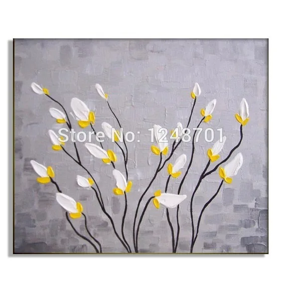 Abstract Oil painting contemporary white flowers landscape palette knife floral impasto