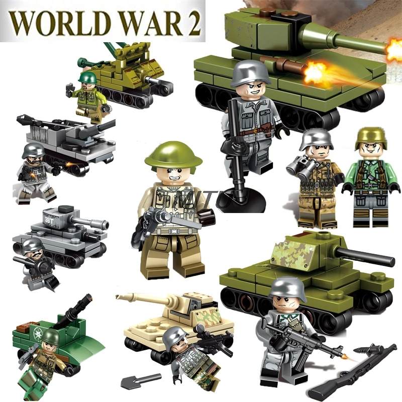 

World War II Ww2 Russian Italy Us British France Military Army Swat Soldiers With Tank Weapons Building Blocks Figures
