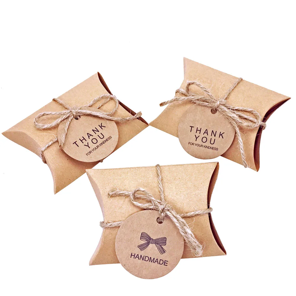 100 pcs/Lot Cute Kraft Paper Pillow Candy Box Wedding Favors Gift Candy Boxes With Tags Home Party Birthday Supply
100 pcs/Lot Cute Kraft Paper Pillow Candy Box Wedding Favors Gift Candy Boxes With Tags Home Party Birthday Supply