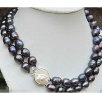 FREE shipping> >>>>HOT 2row 9--10MM black BAROQUE south sea REBORN PEARL NECKLACE 17-18inch 
FREE shipping> >>>>HOT 2row 9--10MM black BAROQUE south sea REBORN PEARL NECKLACE 17-18inch