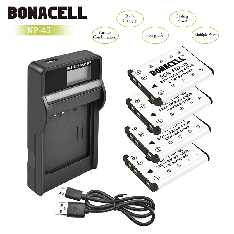 Bonacell EN-EL10 EN EL10 Battery + LCD Charger Pack for Olympus Li-40B Li-42B / Fuji NP-45 S210 S500 S510 S520 S3000 | Электроника