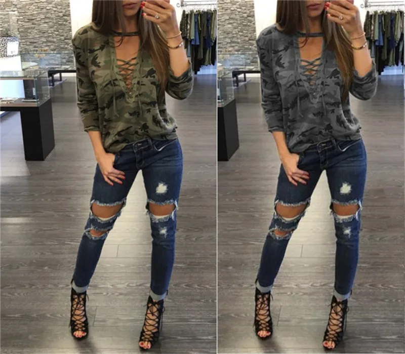 STERNBILD Camouflage Style Sexy Deep V-Neck Bandage T-shirt Women's Tops 2017 New Fashion Long Sleeve Top Hollow Out T-Shirt
STERNBILD Camouflage Style Sexy Deep V-Neck Bandage T-shirt Women's Tops 2017 New Fashion Long Sleeve Top Hollow Out T-Shirt