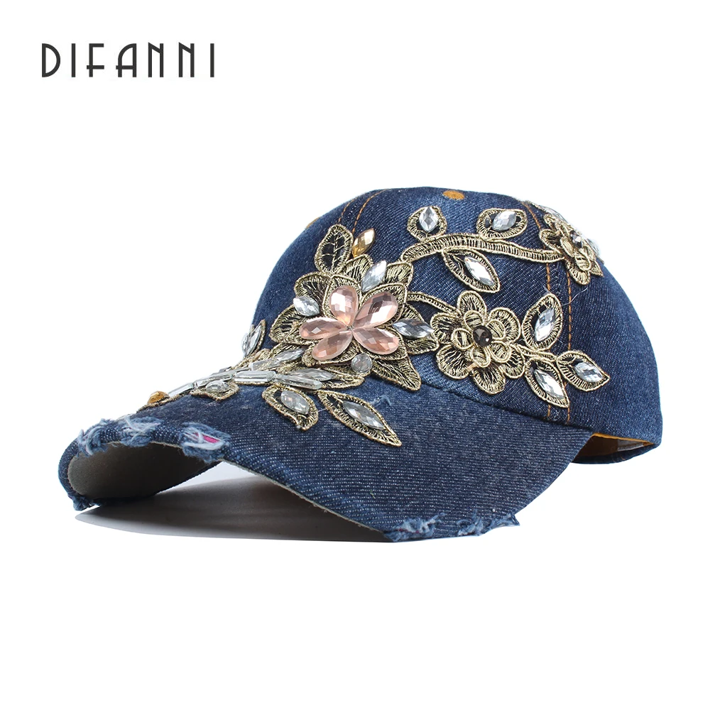 Difanni New Fashion Women Diamond Flower Baseball Caps Adjustable Bone denim Hats Summer Style Lady Jeans Hats Rhinestone Cap
Difanni New Fashion Women Diamond Flower Baseball Caps Adjustable Bone denim Hats Summer Style Lady Jeans Hats Rhinestone Cap