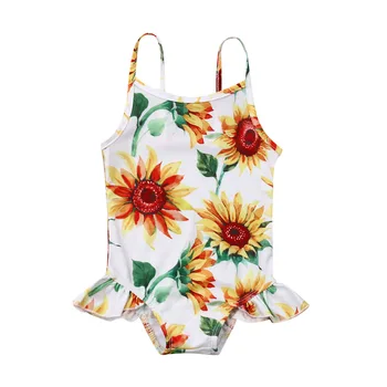 Ruffled Sunflower Print One Piece Swimwear Swimsuit For Baby Girl