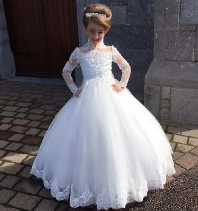 High Neck Long Sleeve Wedding for Little Kids Lace Appliques Ball Gown Flower Girls Dresses Elegant vestido daminha
High Neck Long Sleeve Wedding for Little Kids Lace Appliques Ball Gown Flower Girls Dresses Elegant vestido daminha