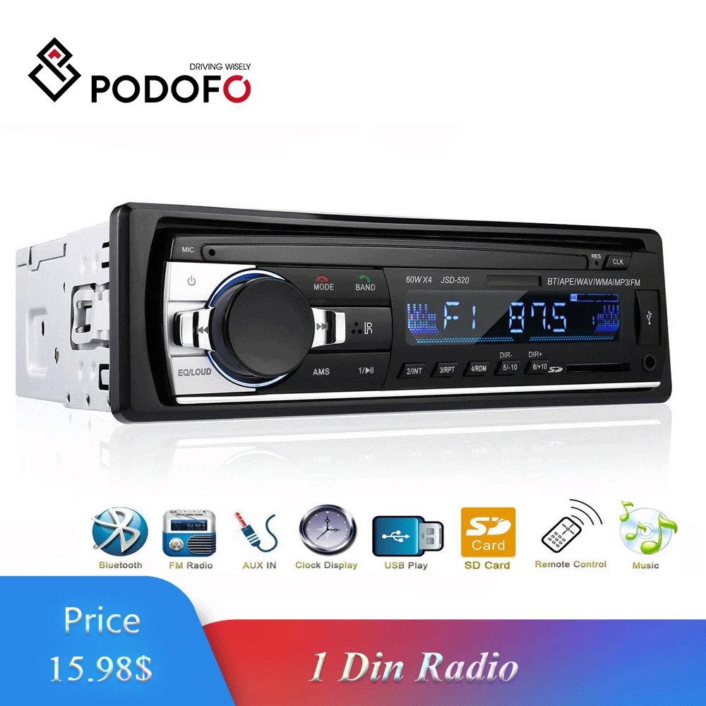 Podofo 1 DIN In-Dash Car Audio 12V Radios Car Stereo Bluetooth JSD52 Remote Control Charger phone USB/SD/AUX-IN Audio MP3 Player
Podofo 1 DIN In-Dash Car Audio 12V Radios Car Stereo Bluetooth JSD52 Remote Control Charger phone USB/SD/AUX-IN Audio MP3 Player