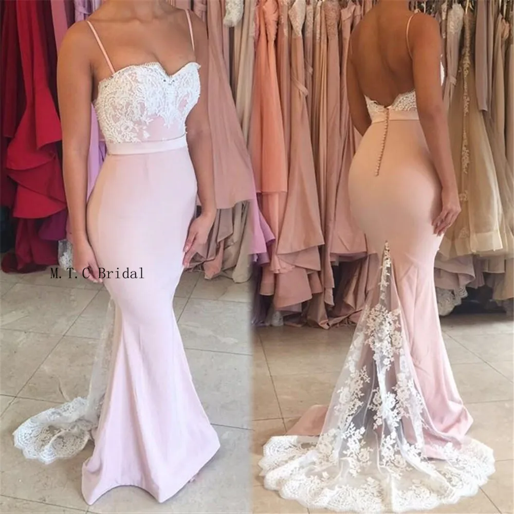 Light Pink Mermaid Long Prom Dresses Backless Spaghetti Strap Lace Elastic Satin Charming Evening Gown 2019 Robe De Soiree Cheap
Light Pink Mermaid Long Prom Dresses Backless Spaghetti Strap Lace Elastic Satin Charming Evening Gown 2019 Robe De Soiree Cheap
