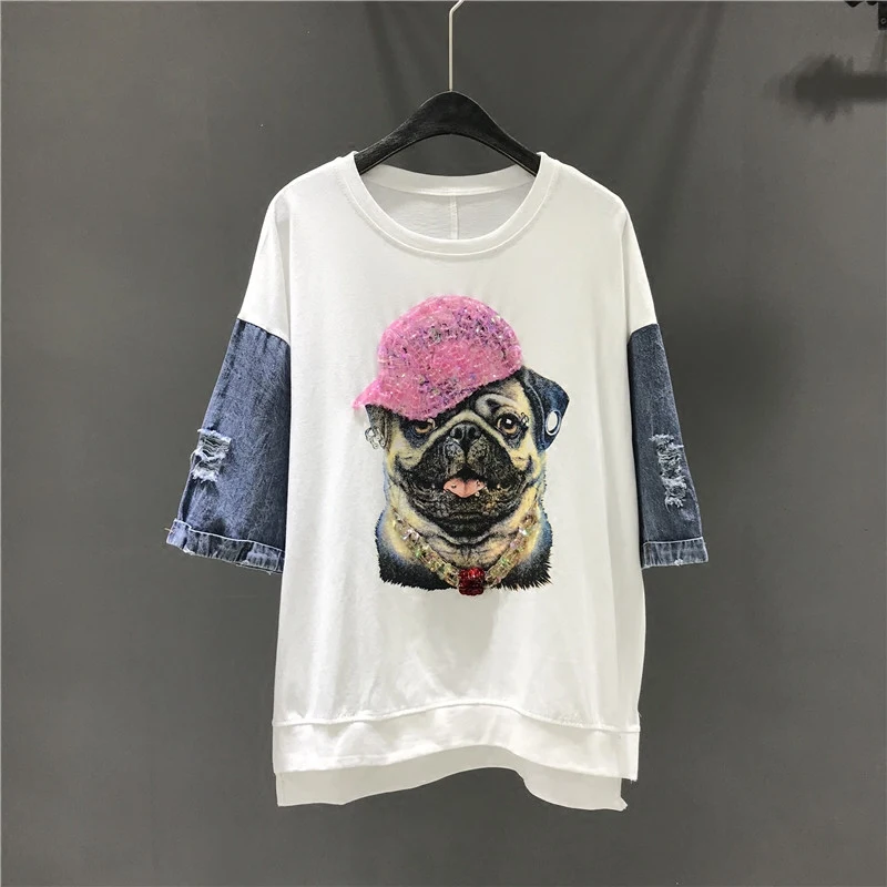 MUMUZI new denim patchwork shirt cute cartoon sequined tops loose sequined shirts for women fashion beading blouse blusas
MUMUZI new denim patchwork shirt cute cartoon sequined tops loose sequined shirts for women fashion beading blouse blusas