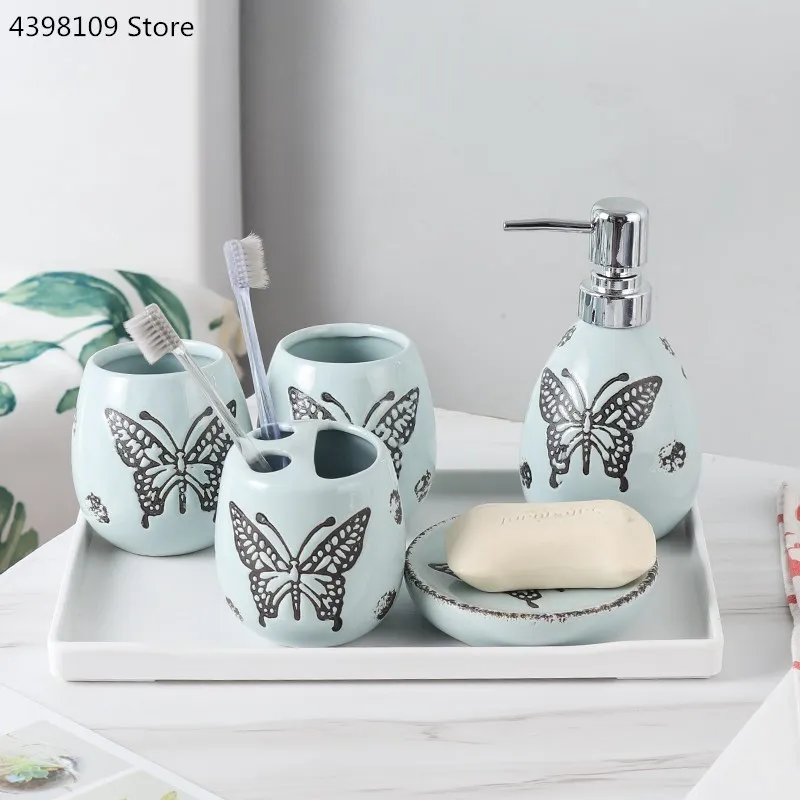 Ceramic bathroom supplies five-piece wash set creative hand-painted lotion bottle toothbrush holder bathroom accessories
Ceramic bathroom supplies five-piece wash set creative hand-painted lotion bottle toothbrush holder bathroom accessories