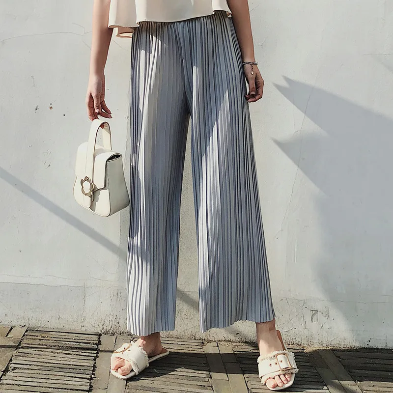 Womens Ankle-length Wide Leg Pants Spring Summer Female Trousers Clothing Elastic Waist Solid Color Pleated Ladies Clothes Y21
Womens Ankle-length Wide Leg Pants Spring Summer Female Trousers Clothing Elastic Waist Solid Color Pleated Ladies Clothes Y21