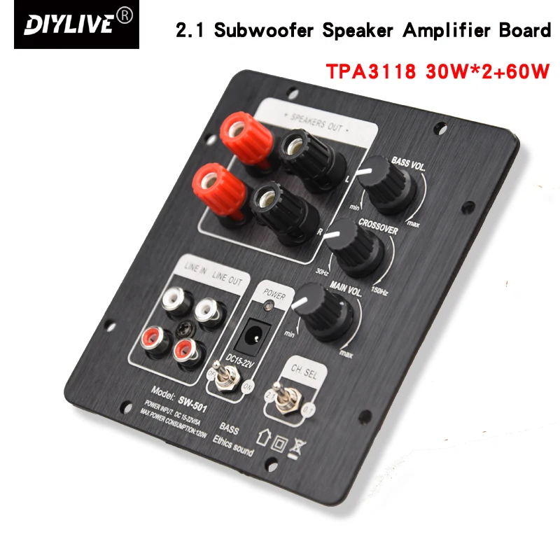 DIYLIVE speakers 2.1 Subwoofer Speaker Amplifier Board TPA3118 Audio 30W*2 +60W Sub AMP With Independent 2.0 Output
DIYLIVE speakers 2.1 Subwoofer Speaker Amplifier Board TPA3118 Audio 30W*2 +60W Sub AMP With Independent 2.0 Output