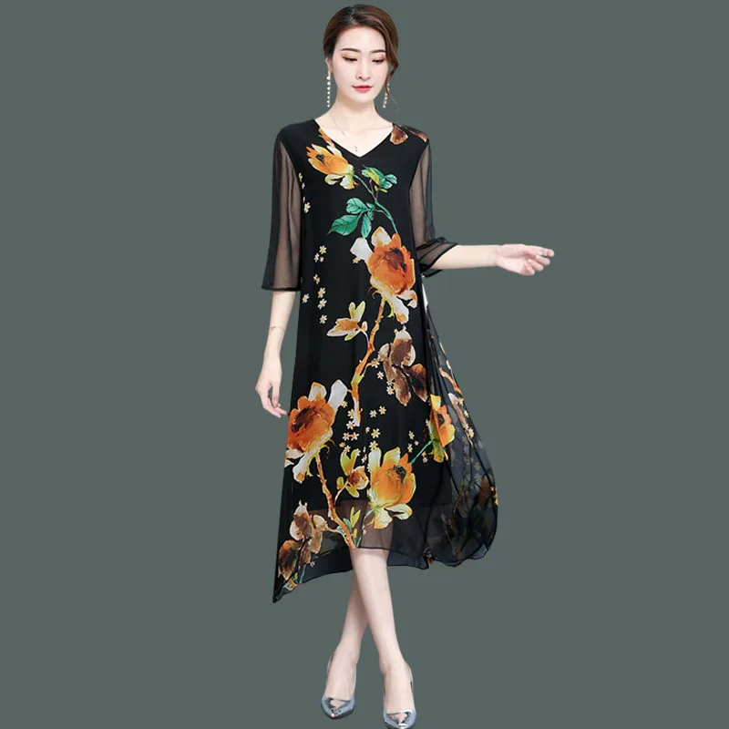2019 new silk dress spring and summer flower print women's silk dress loose fashion high quality casual elegant dress women
2019 new silk dress spring and summer flower print women's silk dress loose fashion high quality casual elegant dress women