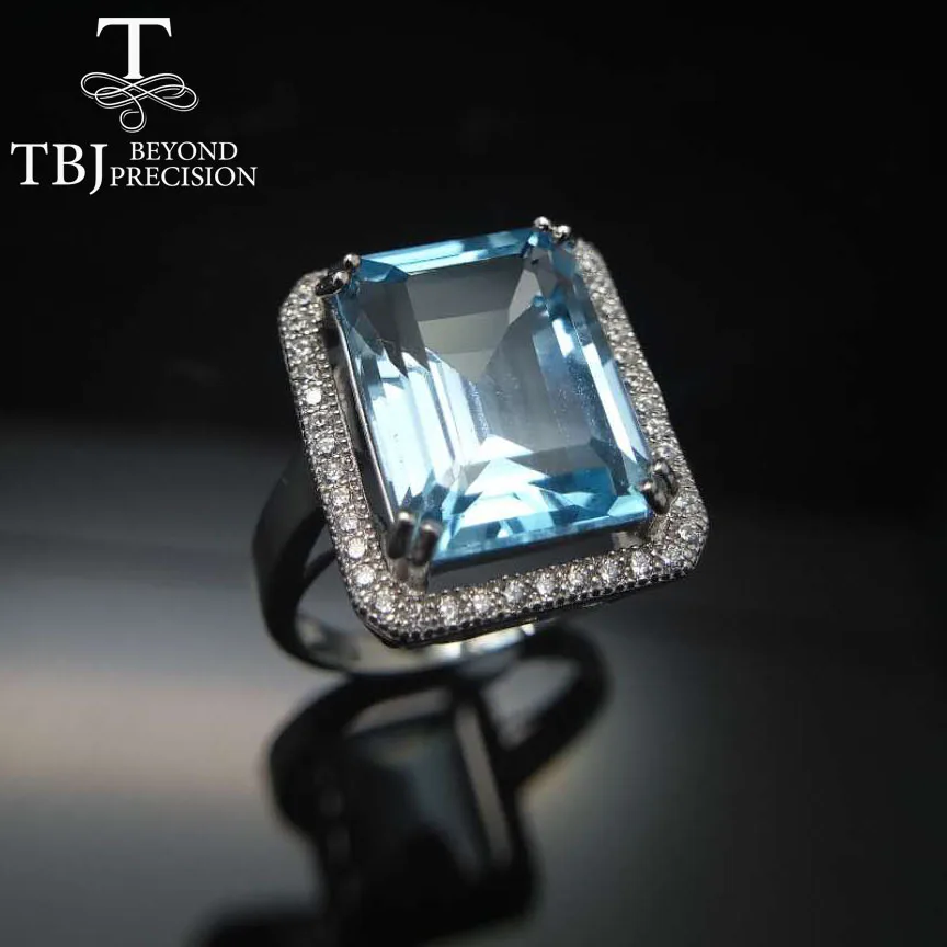 925 Sterling Silver Ring Natural Blue Topaz Emerald Cut Size 5-11