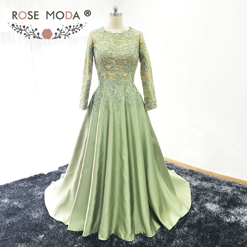 Rose Moda High Neck Long Sleeves Muslim Evening Dress Gold and Green Formal Lace Evening Dress Reflective Dresses 2019
Rose Moda High Neck Long Sleeves Muslim Evening Dress Gold and Green Formal Lace Evening Dress Reflective Dresses 2019