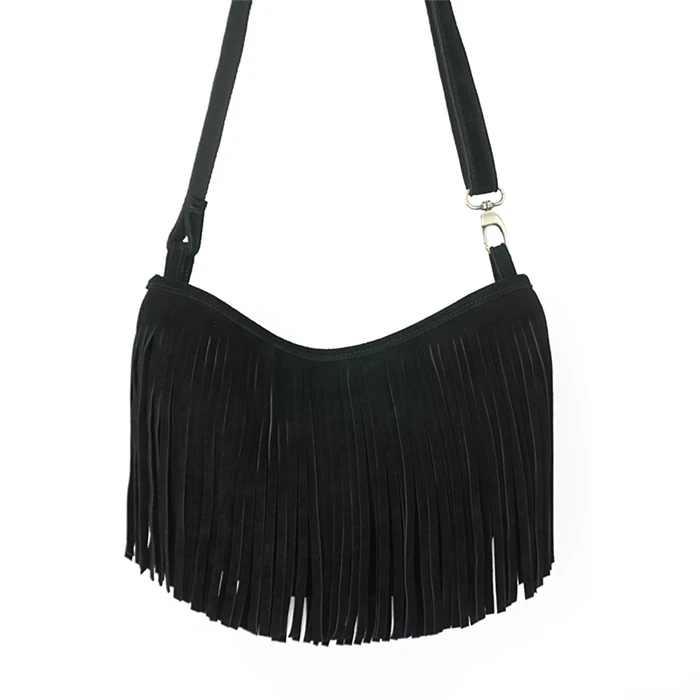 Bolso Boho Chic De Cuero Negro Transversal Gótico » Boheki
